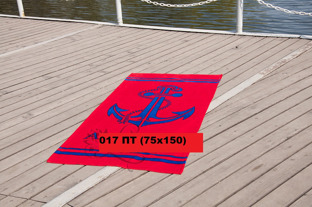 Пляжное полотенце красное с синим якорем - фото 1 - id-p10132737