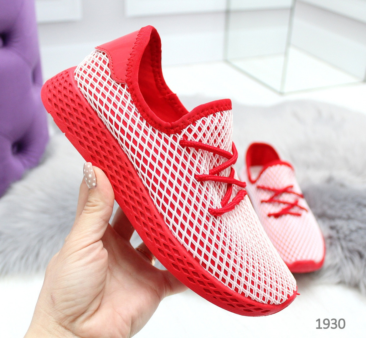 Легкие текстильные красные кроссовки на каждый день - фото 1 - id-p10134184