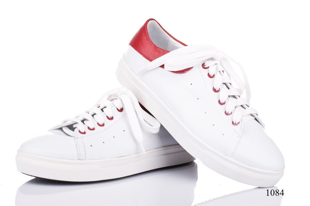 Женские кроссовки кожаные белые с красным 1084 V.Arimany - фото 1 - id-p10136743