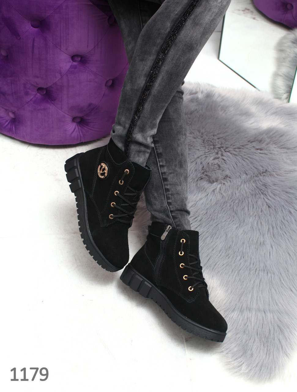 Черные ботинки зима, натуральная замша 36,37,38,39 - фото 1 - id-p10136845