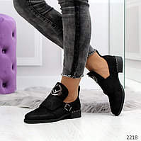 Стильные черные женские замшевые ботинки ботильоны