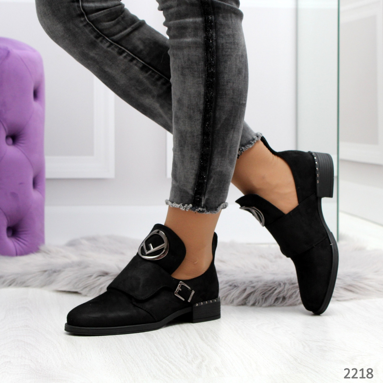 Стильные черные женские замшевые ботинки ботильоны - фото 1 - id-p10136847