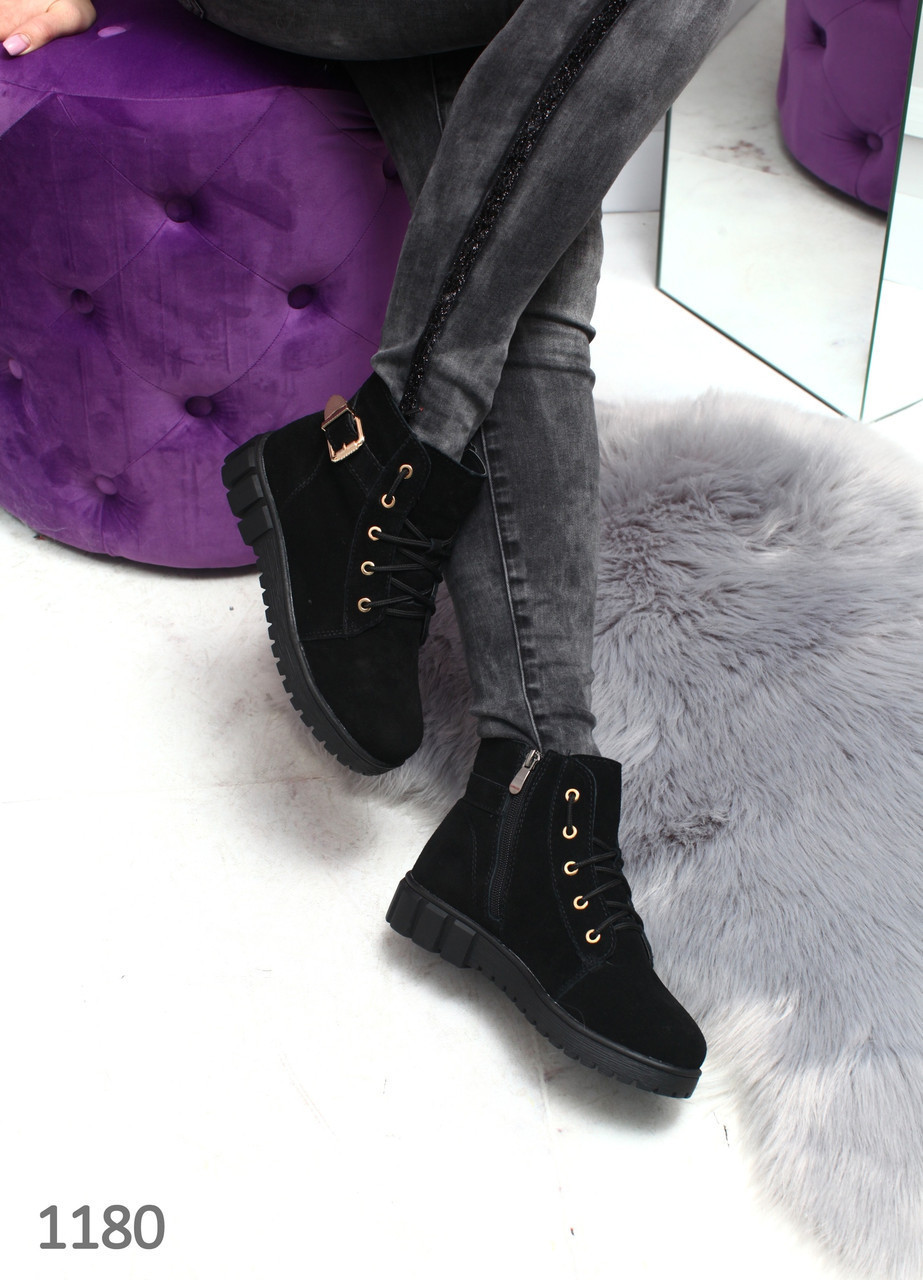 Черные зимние ботинки, натуральная замша 36,37,38,39,40 - фото 1 - id-p10137097