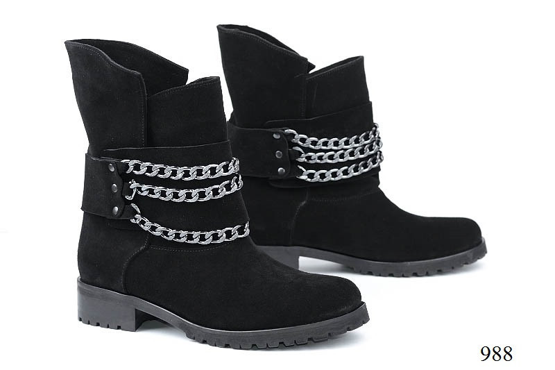 Женские ботинки с цепями замшевые черные 988 - фото 1 - id-p10137487