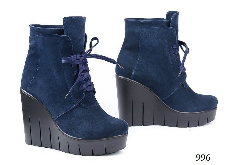 Женские ботинки на платформе замшевые синие 996 - фото 1 - id-p10137492