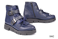Женские ботинки короткие кожаные синие 1042
