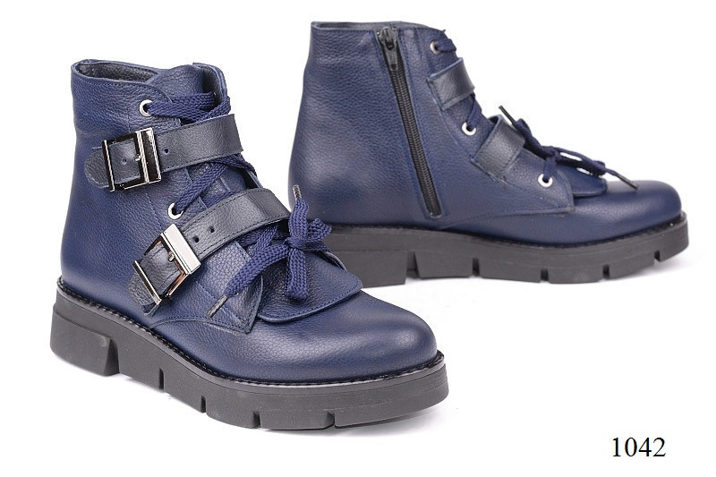 Женские ботинки короткие кожаные синие 1042 - фото 1 - id-p10137495