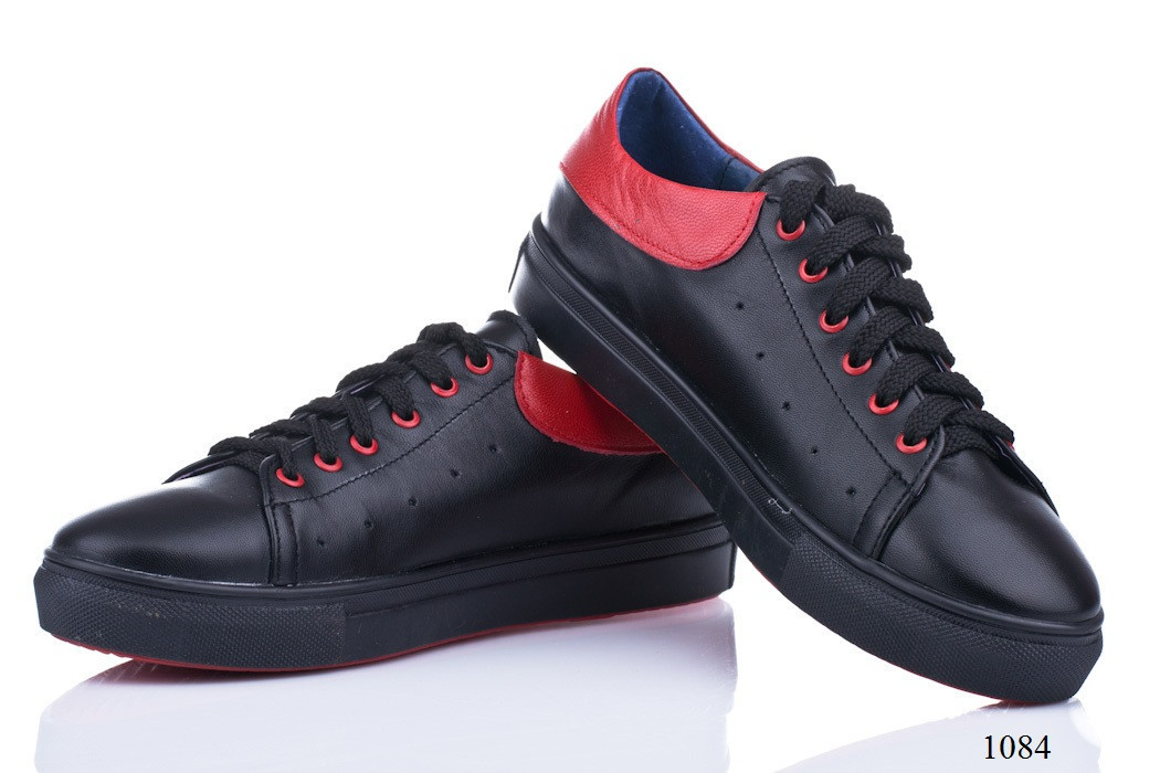 Женские кроссовки кожаные черные с красным 1084 V.Arimany - фото 1 - id-p10137539