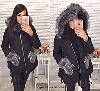 Женская зимняя куртка с мехом Варежка пайетка 987 (29)