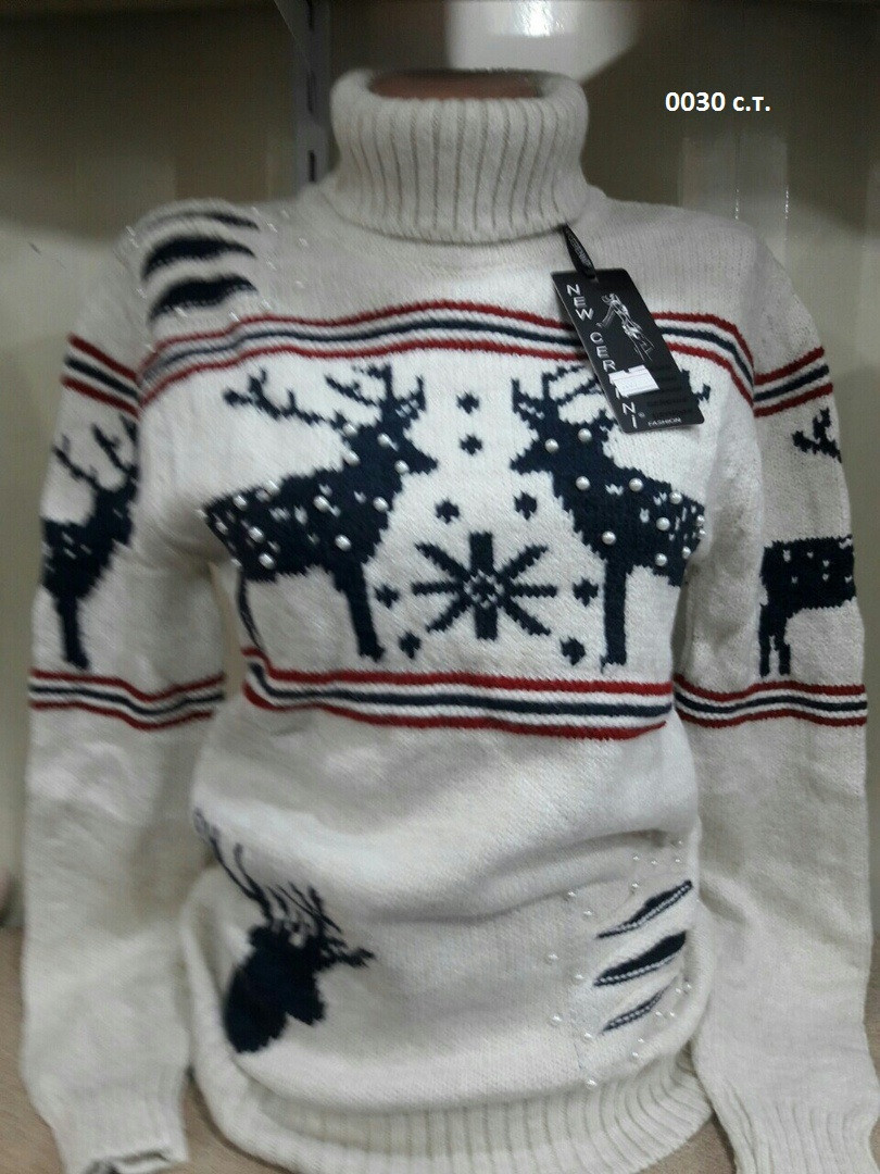 Вязаный женский свитер с оленями 0030 с.т. - фото 1 - id-p10138172