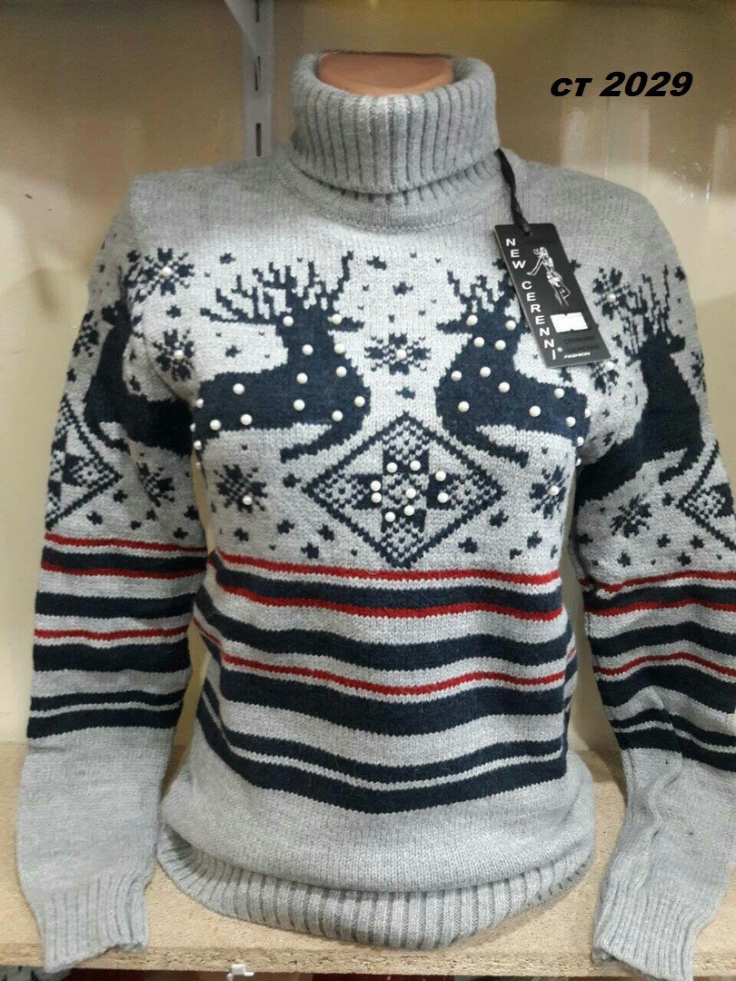 Женский свитер с оленями под горло ст 2029 с.т. - фото 1 - id-p10138627