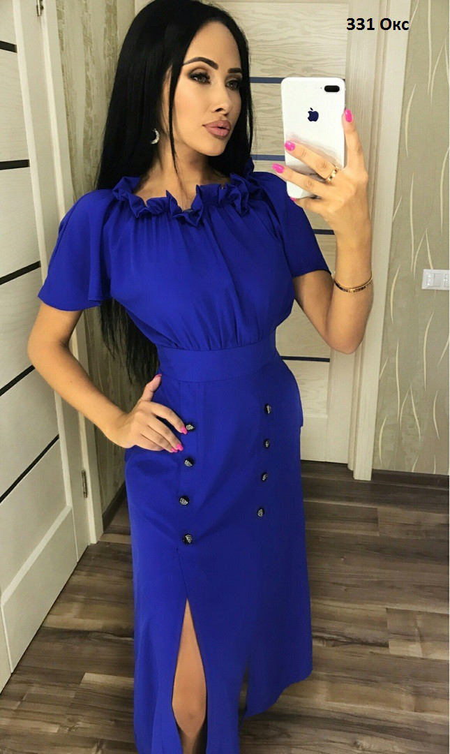 Платье женское с разрезом 331 Окс только персик и голубой - фото 1 - id-p10140112