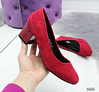 Красные замшевые женские туфли на устойчивом каблуке 36 р-р