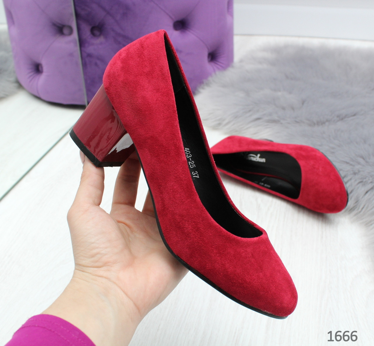 Красные замшевые женские туфли на устойчивом каблуке 36 р-р - фото 1 - id-p10141517