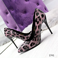 Крутые женские туфли на шпильке розовый леопард