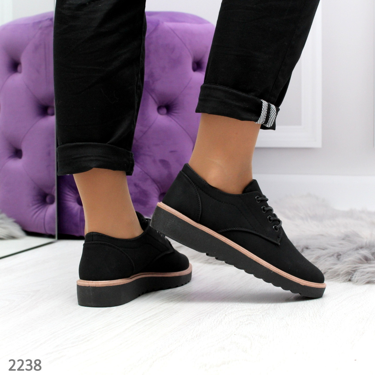 Женские черные туфли на низком ходу - фото 1 - id-p10141596