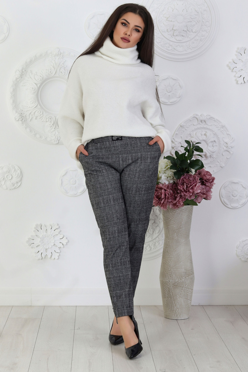 Стильные женские брюки из шерстяного трикотажа в клетку - фото 1 - id-p10110272
