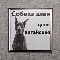 Табличка Осторожно, злая собака. "Собака злая. Цепь китайская!" (Немецкий дог)
