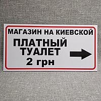 Табличка"Платный туалет" с рекламой и указателем направления