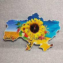 Часы настенные Карта Украины Большой подсолнух 570х390 мм