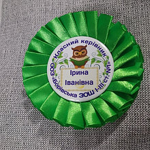 Значком для ученика школы с розеткой и фамилиями учеников