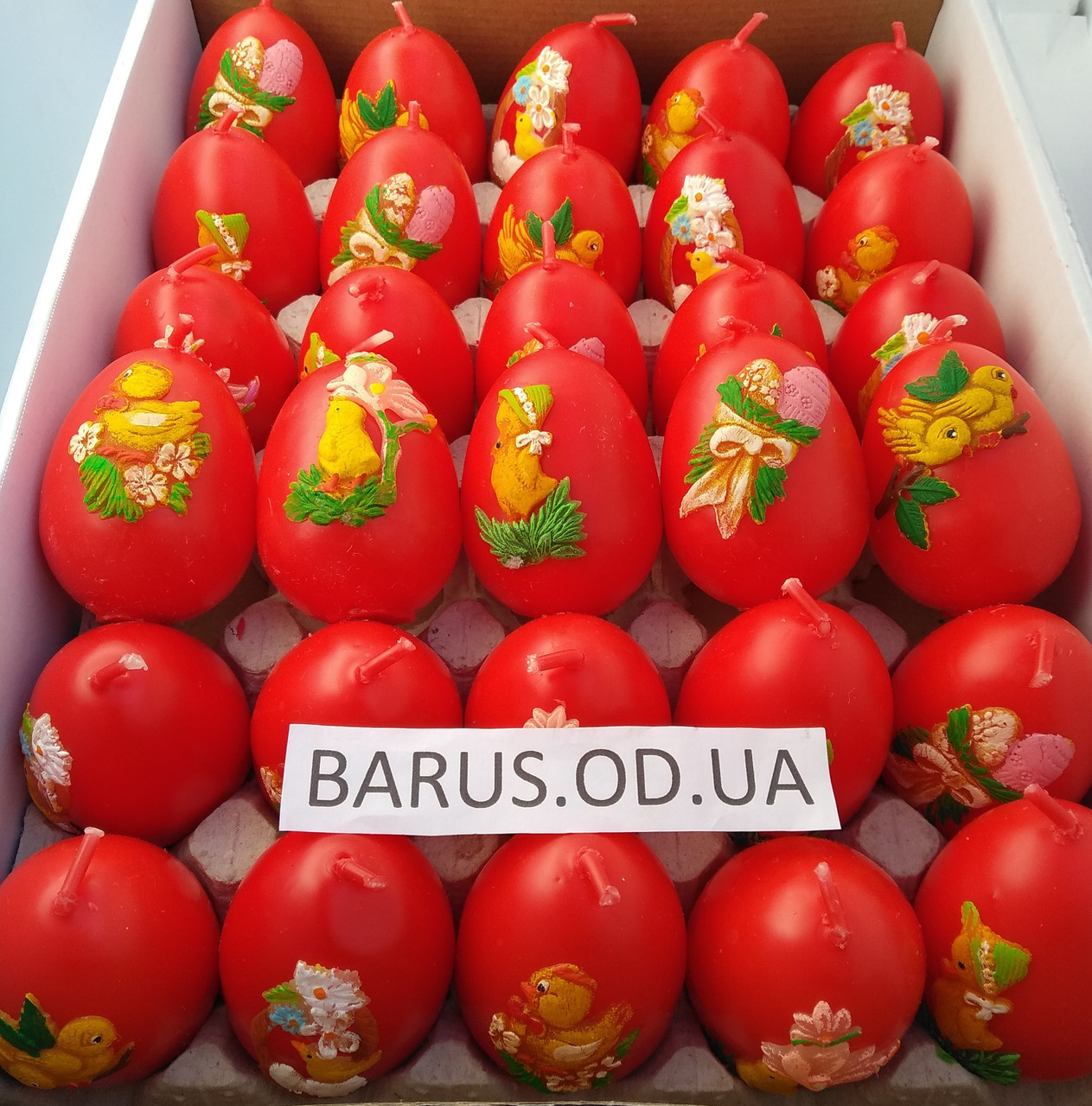 Свечи декоративные Пасхальные яйца красные 6,5*4,5 см - фото 1 - id-p10128095