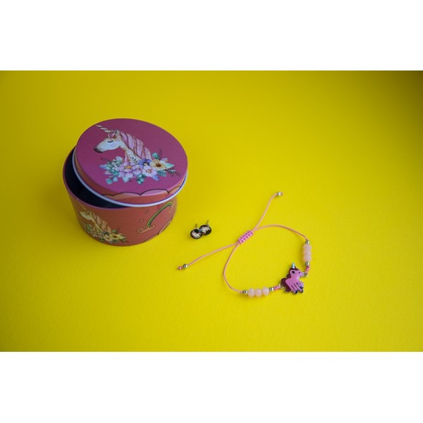 Браслет с кулоном Единорог в комплекте с серьгами-гвоздиками E&D 9740ED светло-розовый - фото 1 - id-p10115594
