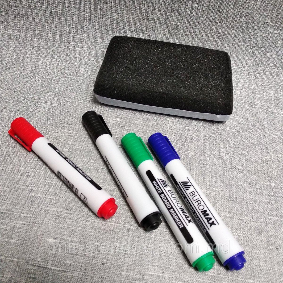 Губка для маркерной доски + 4 цветные маркера, фото 1
