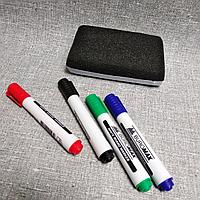 Губка для маркерной доски + 4 цветные маркера