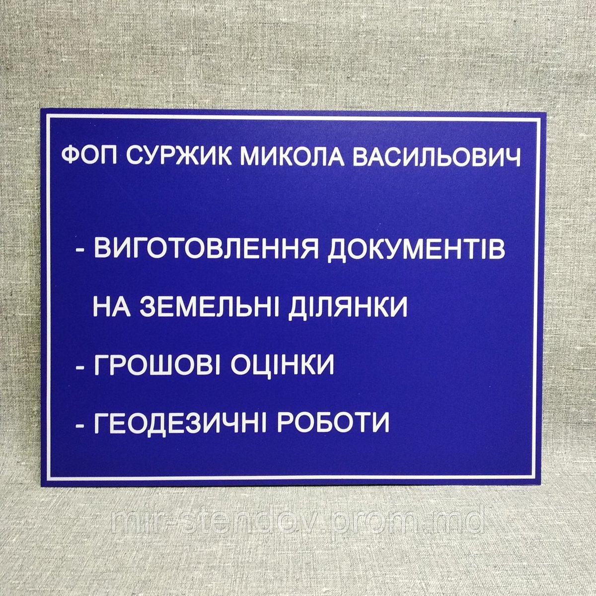Табличка с названием учреждения и перечнем услуг, фото 1