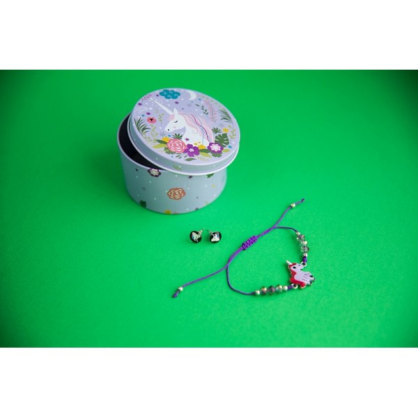 Браслет с кулоном Единорог в комплекте с серьгами-гвоздиками E&D 9736ED фиолетовый - фото 1 - id-p10171170