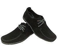 Мокасины мужские натуральная замша черные на шнуровке (3z)