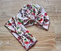 Детский комплект тюрбан-повязка Цветочный