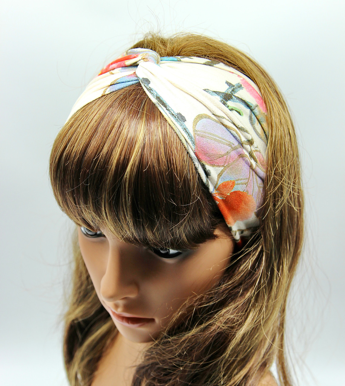 Женская повязка на голову чалма (белая с принтом) - фото 1 - id-p10200310