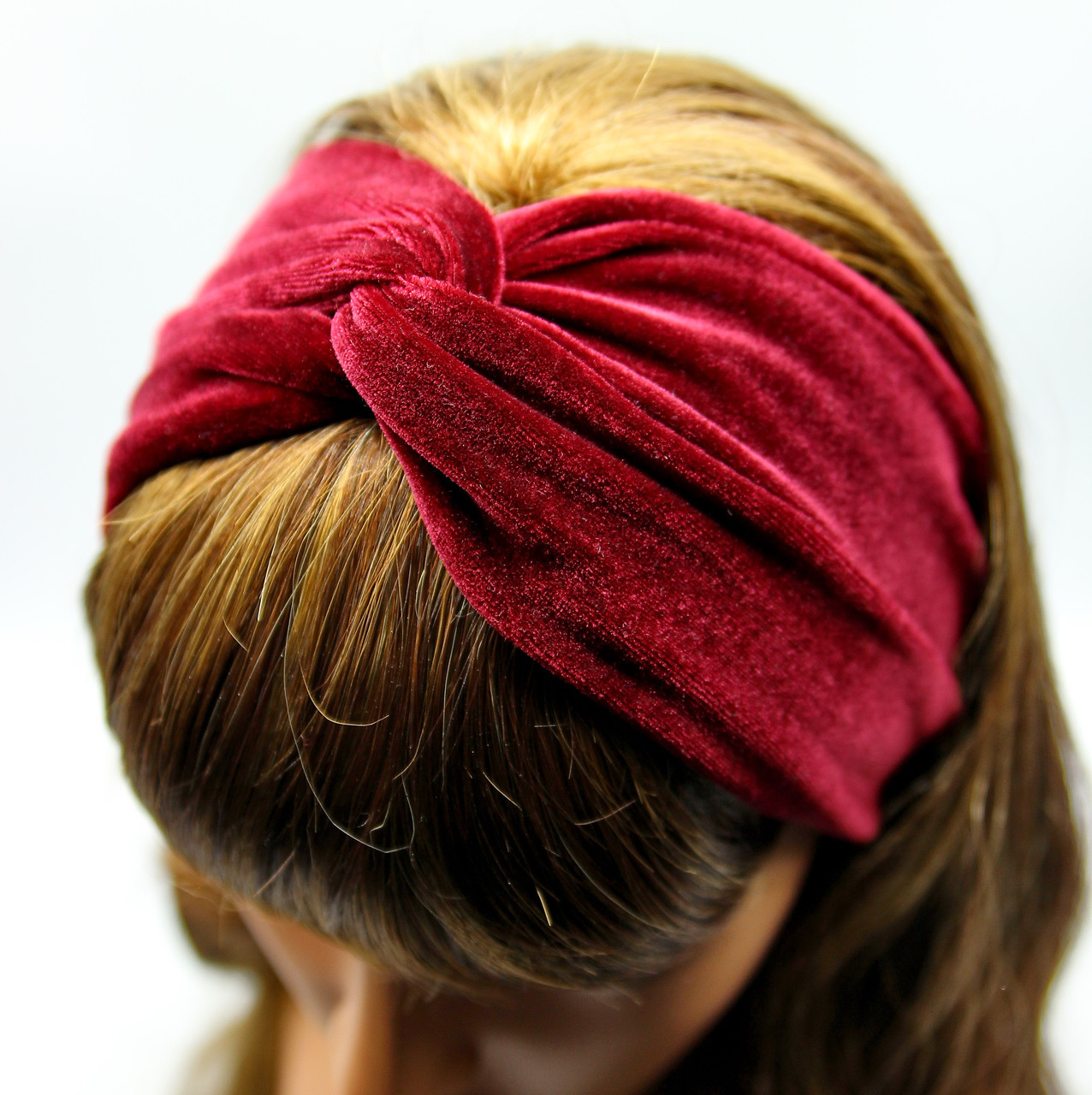 Женская повязка на голову велюровая (бордо) - фото 1 - id-p10200312