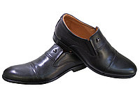 Туфли мужские классические натуральная кожа черные на резинке (5439)