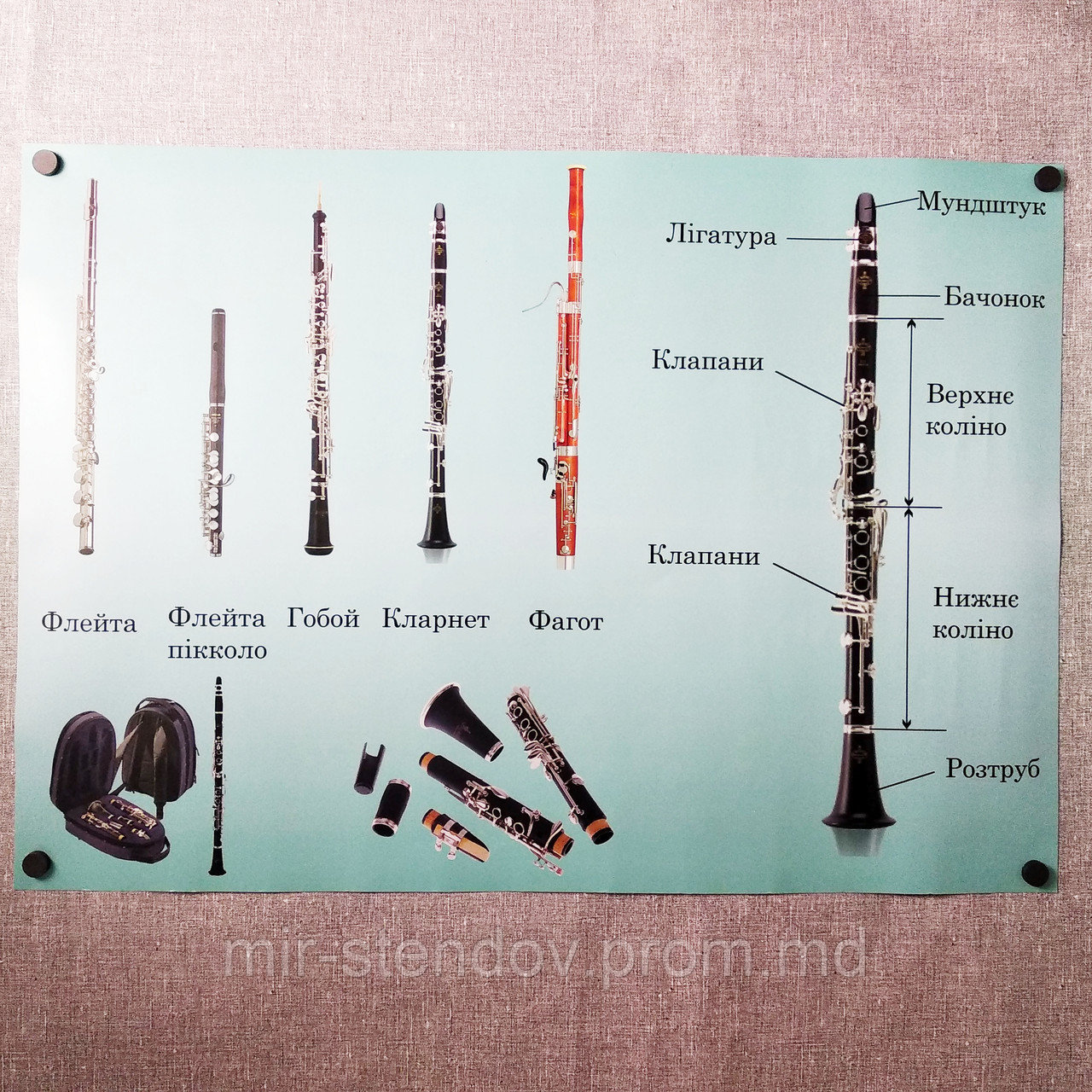 Плакат для кабинета музыки Основные части кларнета (формат А-1) - фото 1 - id-p10206802