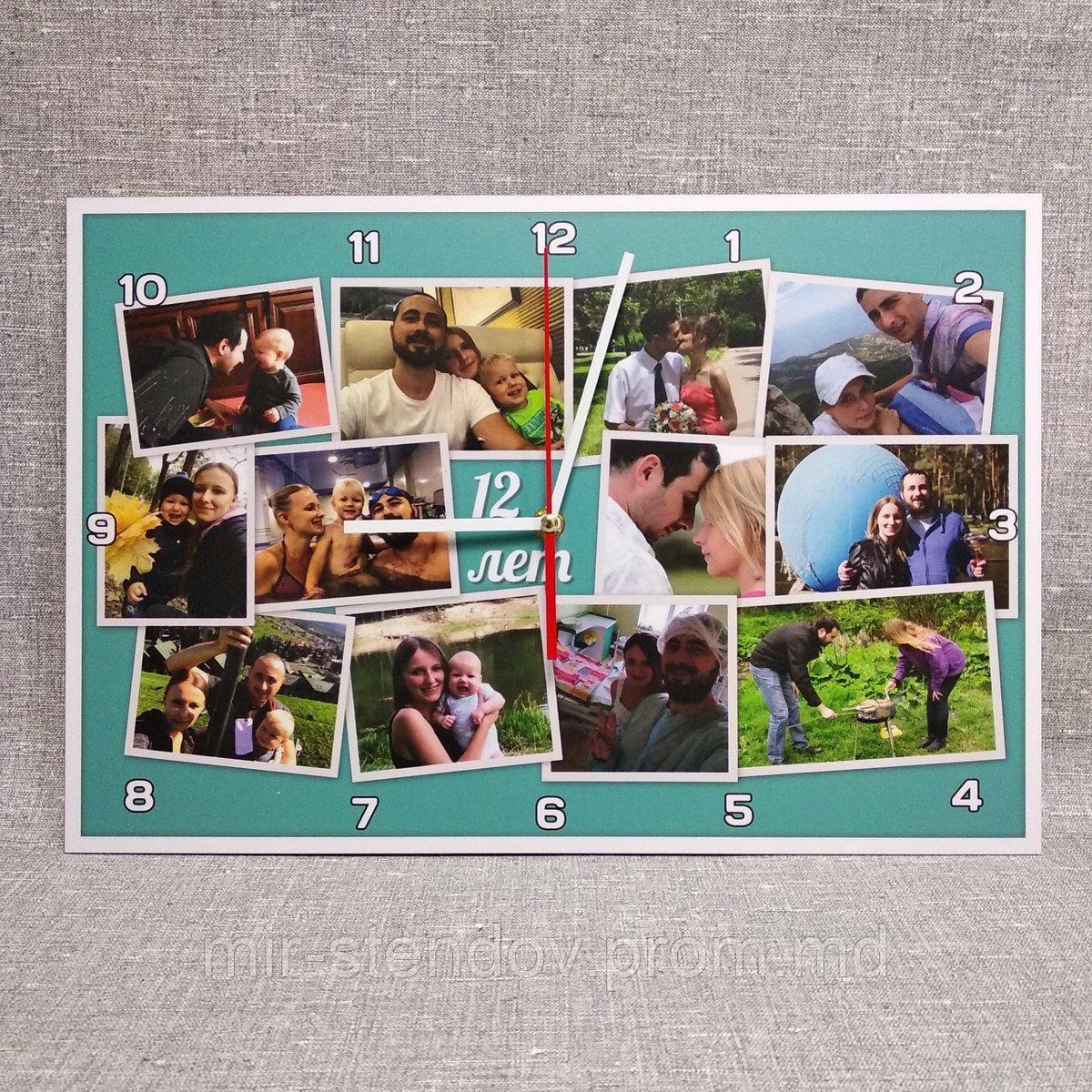 Часы настенные с вашими фото (Коллаж). Прямоугольные (Бирюзовые), фото 1