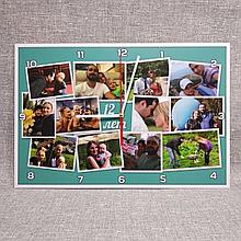 Часы настенные с вашими фото (Коллаж). Прямоугольные (Бирюзовые)
