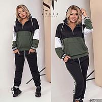 Яркий весенний спортивный женский трехцветный костюм, кофта с капюшоном, супер большие размеры батал