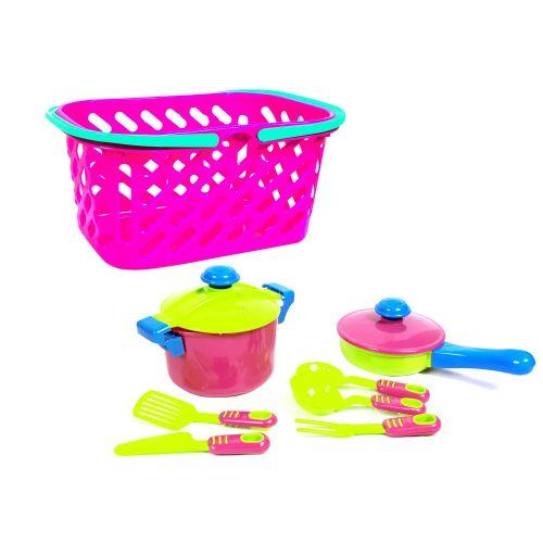 Набор посуды в корзинке (розовый), 7 шт - фото 1 - id-p10270379