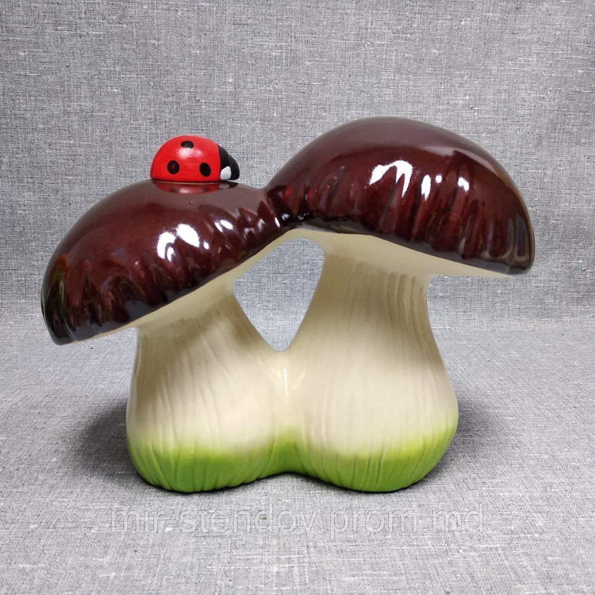 Садовая фигурка Два гриба с Божьей коровкой, фото 1