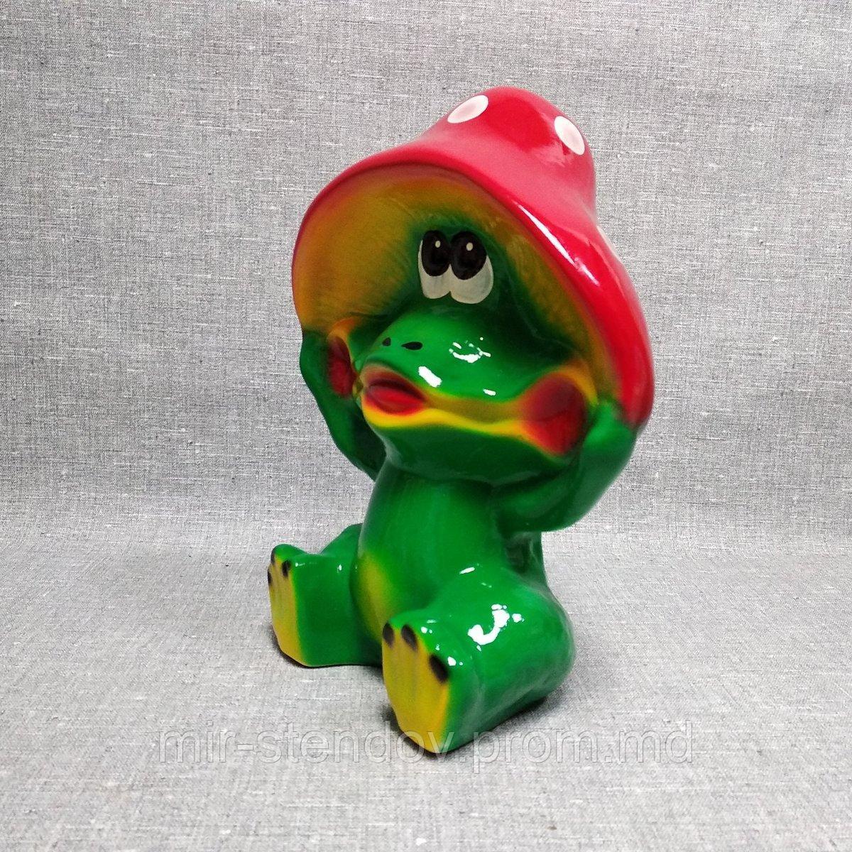 Садовая фигурка Лягушонок в шляпке мухомора, фото 1