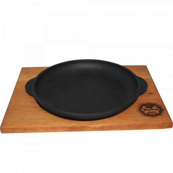 Сковорода чугунная литая 18 см с деревянной подставкой 00-00015833, Т101 - фото 1 - id-p8725074