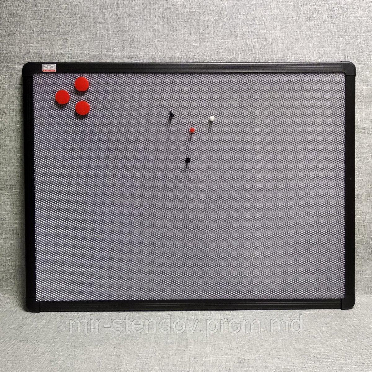 Доска текстиль серый + металлическая сетка (рамка черная) ТОВ "2х3 Україна", фото 1