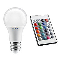 Светодиодная LED лампа GTV, 8W, E27, A60, шарик, RGB + белый + пульт ДУ. ЕВРОПА!!! Гарантия - 3 года