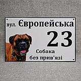 Адресная и предупреждающая табличка "Собака без привязи" (2 в 1). Боксёр., фото 2