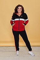 Трикотажный спортивный женский костюм: кофта с капюшоном на змейке и прямые штаны, батал большие размеры