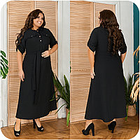 Длинное платье-рубашка из натурального льна с пряском, батал и супер батал большие размеры