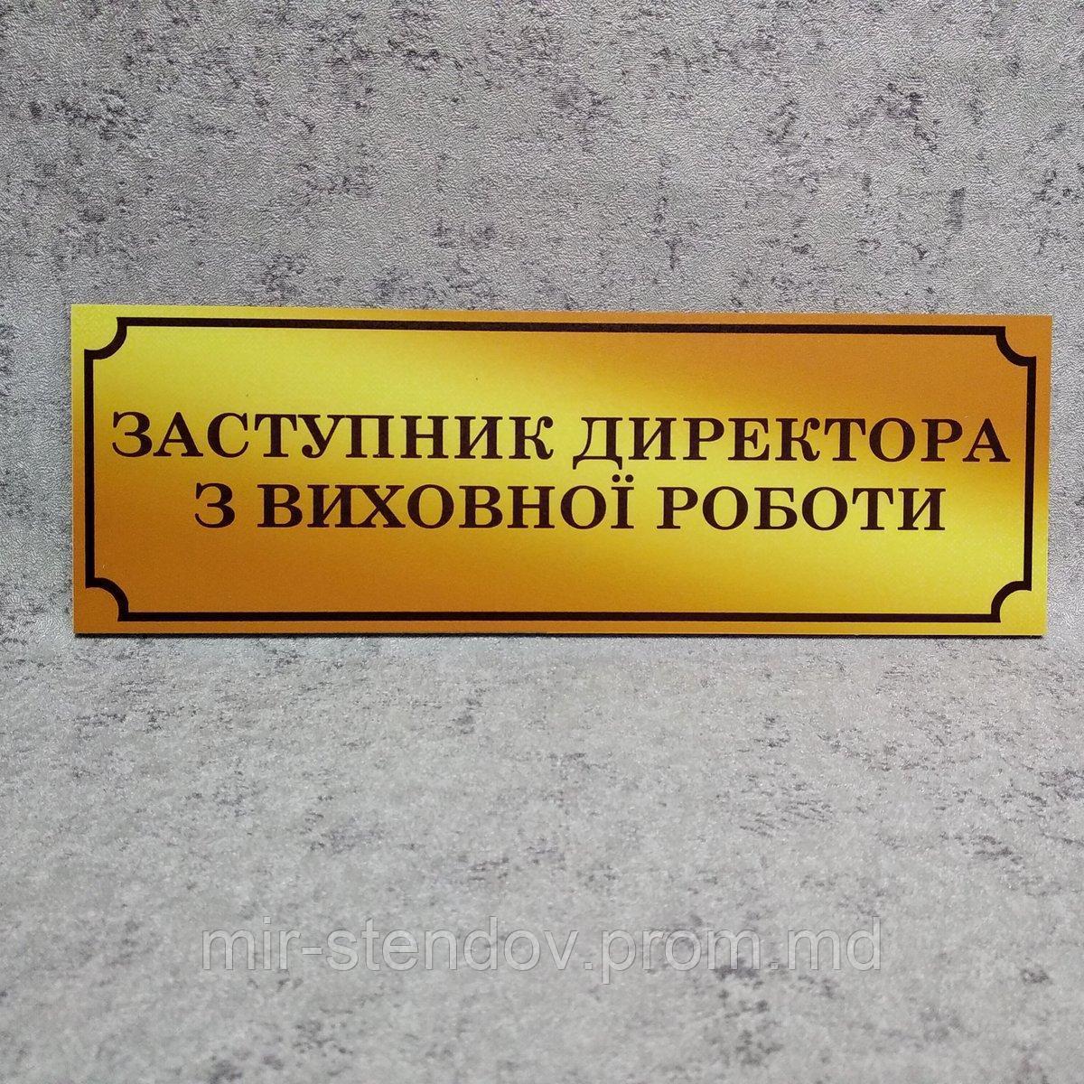 Табличка Заместитель директора по ВР с ФИО или без  (Gold school), фото 1